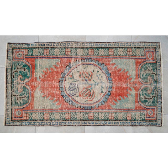 Turkish Hand Knotted Small Rug Distressed Doormat Kitchen Entrtyway Deco - 2′4″ × 4′4″ For Sale - Image 16 of 16