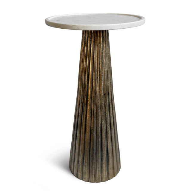 2020s Small Marble Fluted Brass Side Table For Sale - Image 5 of 9