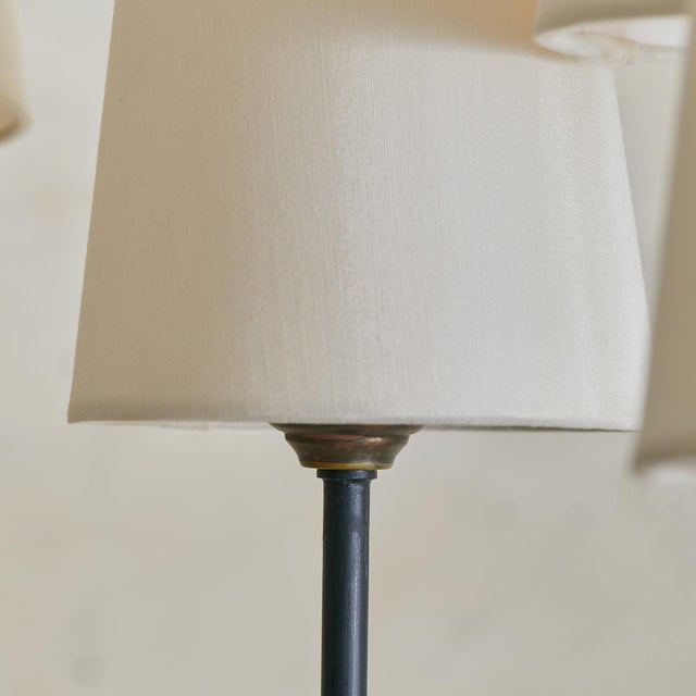 Vintage French Black Iron 10-Arm Chandelier with Shades For Sale In Chicago - Image 6 of 7