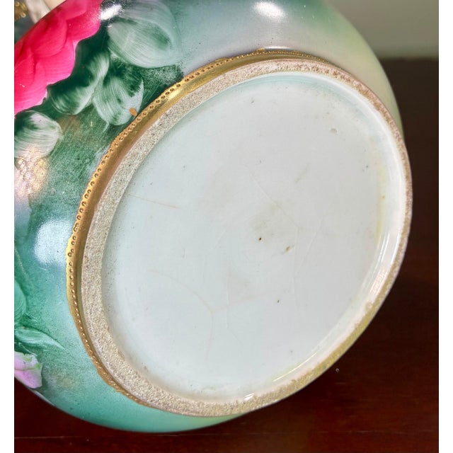 Green Antique Three Handled Nippon Ruffled Porcelain Vase For Sale - Image 8 of 8