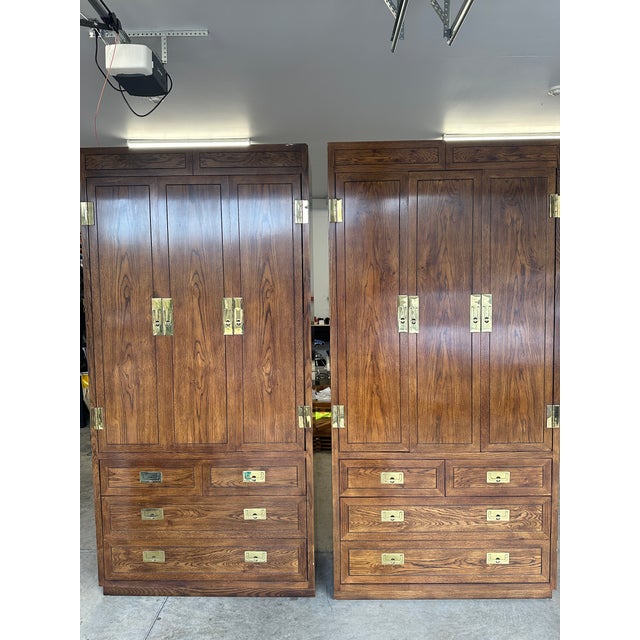 High Quality American Made Pair of Oak Storage Cabinets Or Bookcases, Each with Pair of Doors Opening to Adjustable Wooden...