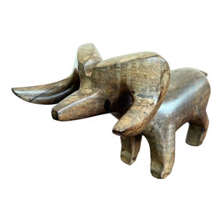 Vintage Hand-Carved Wooden Ram Figurine For Sale
