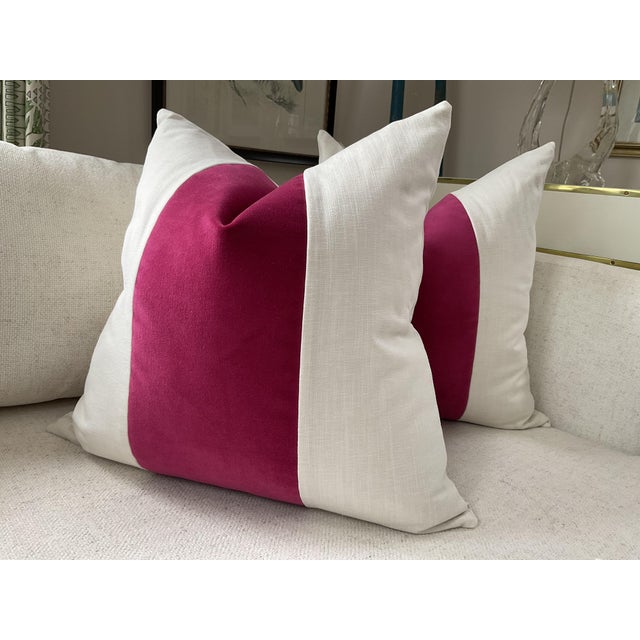 Designer Pillow Bundle in Thibaut “Corneila” and Custom Fuchsia Velvet Panel - Set of 4 For Sale In Atlanta - Image 6 of 6