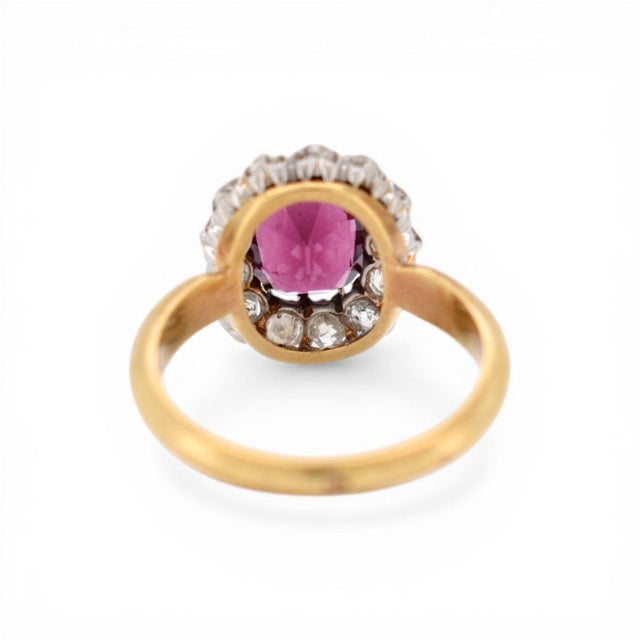 Antique Belle Époque Ring 18k Gold - 2.5ct Rubellite Garnet & 1ct Old Cut, Size 6.5 For Sale - Image 6 of 9