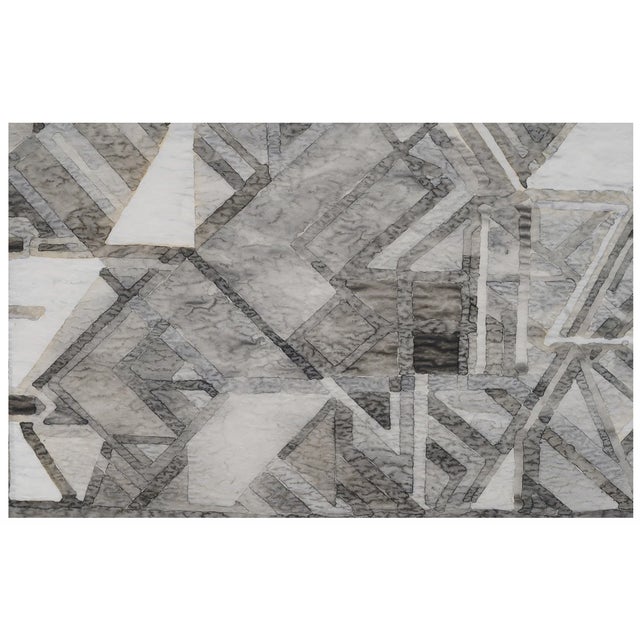 Vintage Midcentury Modern Monochromatic Abstract Geometric Painting, Framed, Manner of Victor Vasarely For Sale In New York - Image 6 of 13