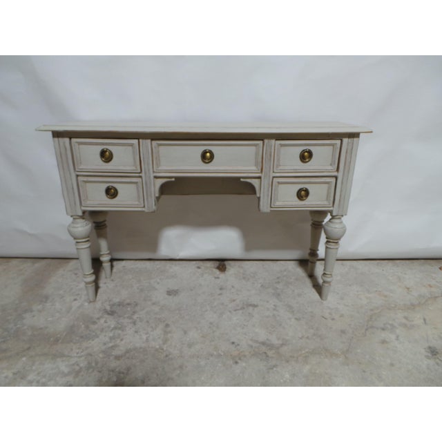 This is a very unique Swedish Gustavian style 5 drawer console table. it was restored and repainted with Milk Paints...