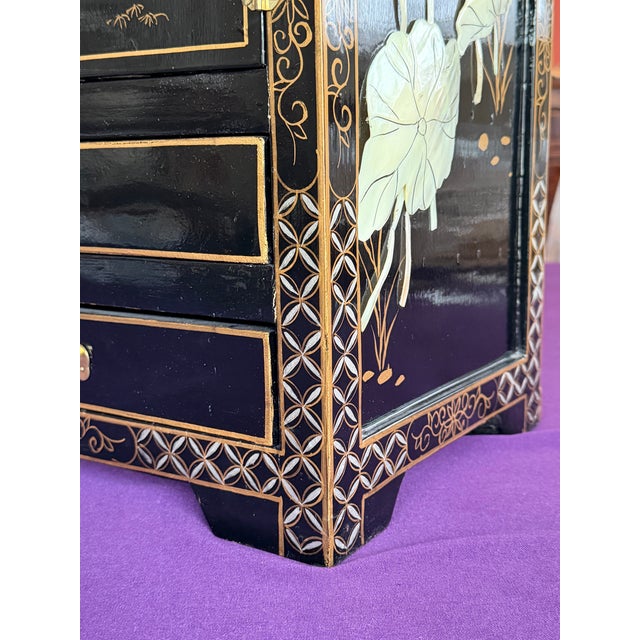 Vintage Chinese Asian Black Lacquer Mop Chinoiserie Table Top Cabinet For Sale - Image 9 of 12