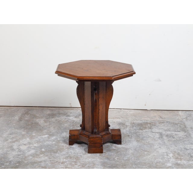 Italian 19th Century Walnut Side Table with Octagonal Top and Pedestal Base For Sale - Image 4 of 12