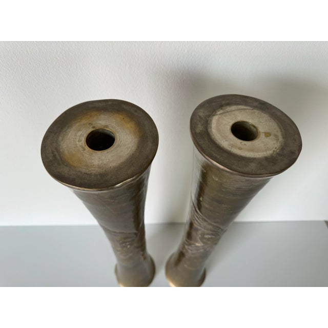 1970s Tall Vintage Brass Finish Candle Holders a Pair For Sale - Image 5 of 9