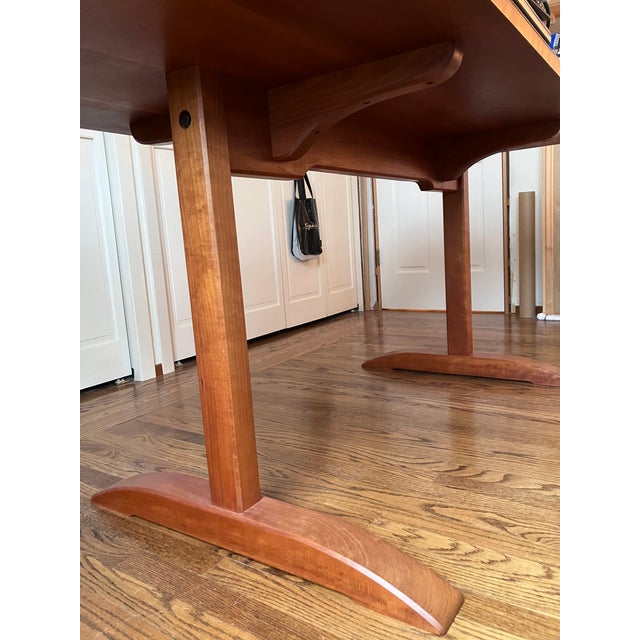 American Solid Vintage Cherry Wood Trestle Table For Sale - Image 3 of 4