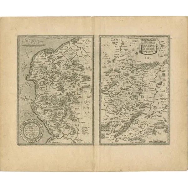 Antique map titled 'Caletensium et Bononiensium Ditionis Accurata Delinatio [on sheet with] Veromanduorum Eorumque...