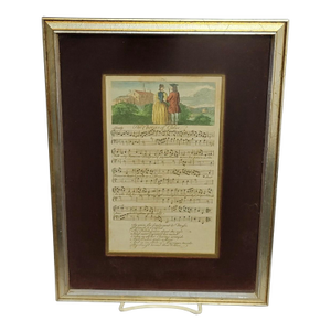 Framed Late 18th-Century Hand-Tinted Engraved Sheet Music "The Charms of Celia", Circa 1780