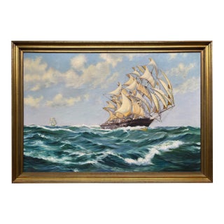 1940s Carolus Verhaeren Signed Ship Painting For Sale
