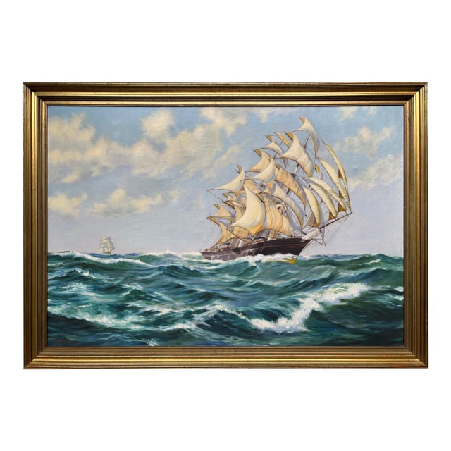 1940s Carolus Verhaeren Signed Ship Painting For Sale