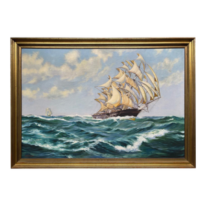 1940s Carolus Verhaeren Signed Ship Painting