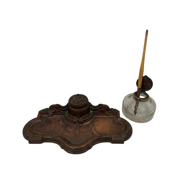 Art Nouveau French Bronze Desk Tidy with Inkwell, 1910s For Sale - Image 15 of 18