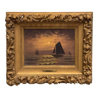 Capella Signed Moonlit Sailboat Seascape Oil Painting For Sale