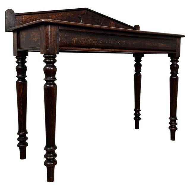 19th Century English Antique Oak Side Table with Gallery Back For Sale - Image 4 of 11