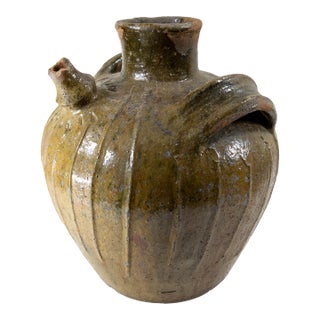 18th Century French Olive Green Glazed Walnut Oil Jug or Jar For Sale