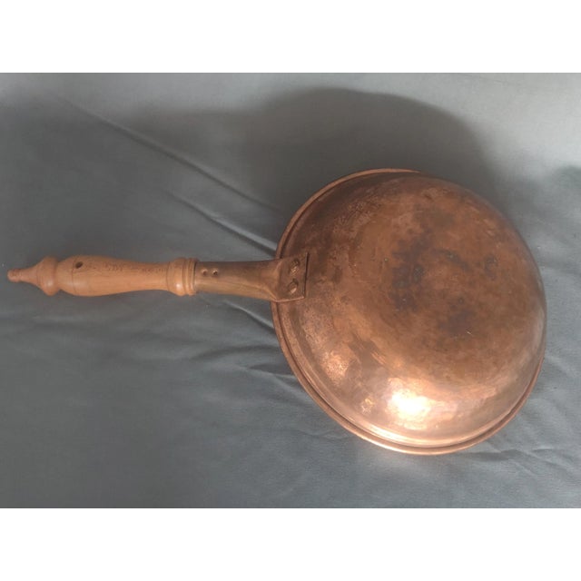 Mid 20th Century Vintage Copper Frying Pan Wood Handle For Sale - Image 4 of 7