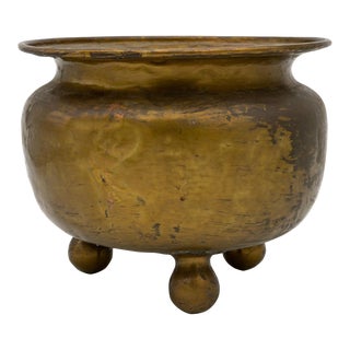 Hammered Brass Bowl on Three Feet For Sale