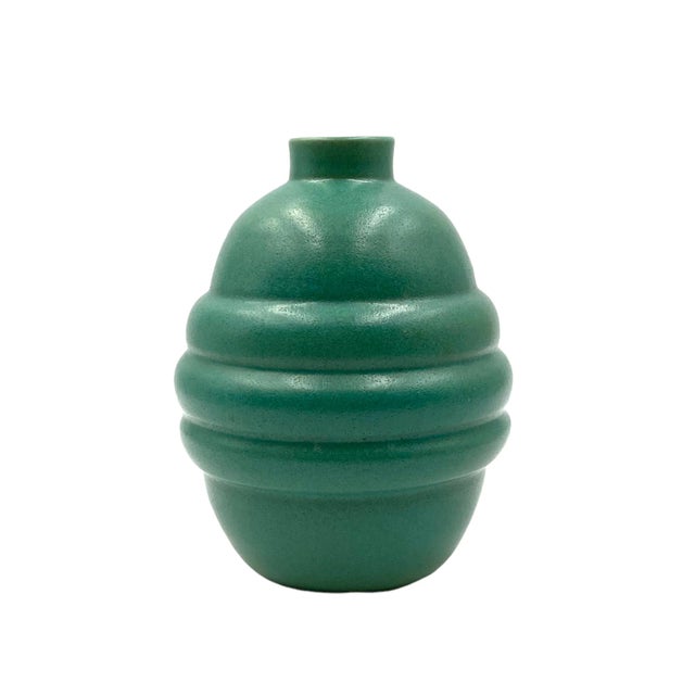 1940s Art Déco Turquoise Faience Vase, France For Sale - Image 10 of 13