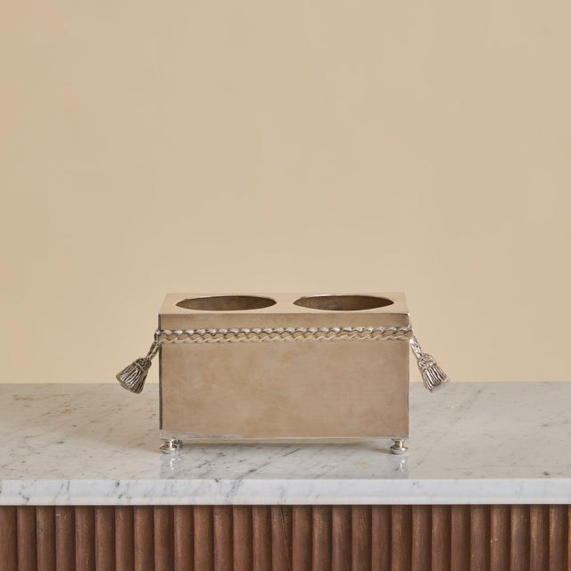 Neoclassical Vintage French Silver Wine Cooler with Tassel Motif For Sale - Image 3 of 10