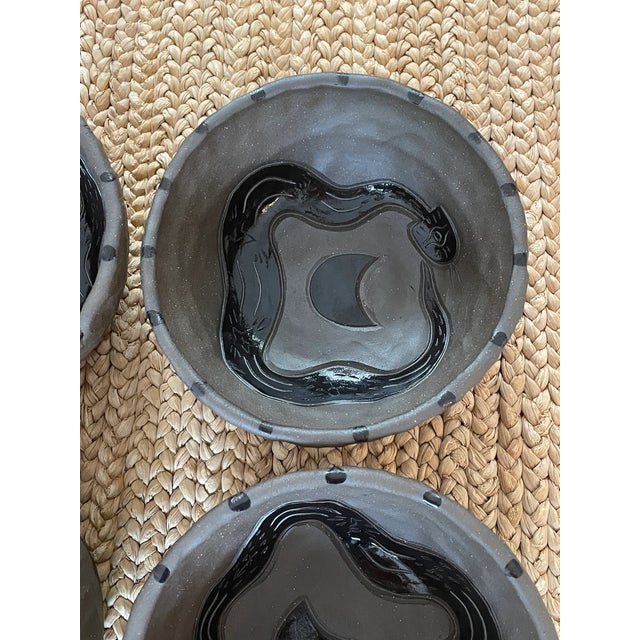 Black 5'' Snake Bowls in Black on Black Sgraffito - Set of 4 For Sale - Image 8 of 11