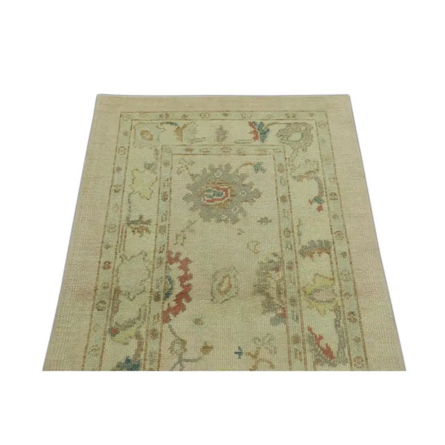 Turkish Oushak Rug Modern Beige Multicolor Handwoven Rug 3'1" X 5' For Sale - Image 4 of 6