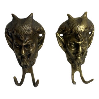 Devils Head Wall Hooks in Bronze, 1890s, Set of 2 For Sale