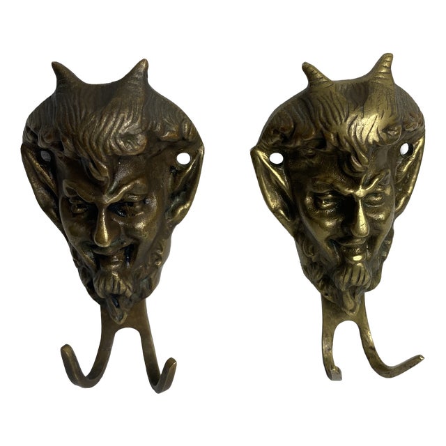 Devils Head Wall Hooks in Bronze, 1890s, Set of 2 For Sale