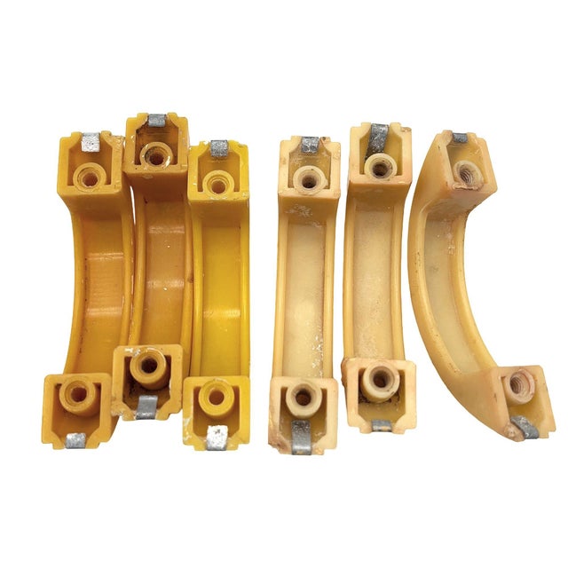 Art Deco Bright Yellow Bakelite Drawer Pulls W/ Chrome Strip, Set of 6 For Sale - Image 4 of 14