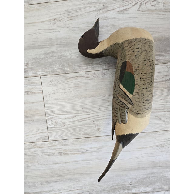 Chocolate 1975 Bob Sitton Hand-Carved Northern Pintail Life-Size Duck Decoy - Rare First Year For Sale - Image 8 of 12