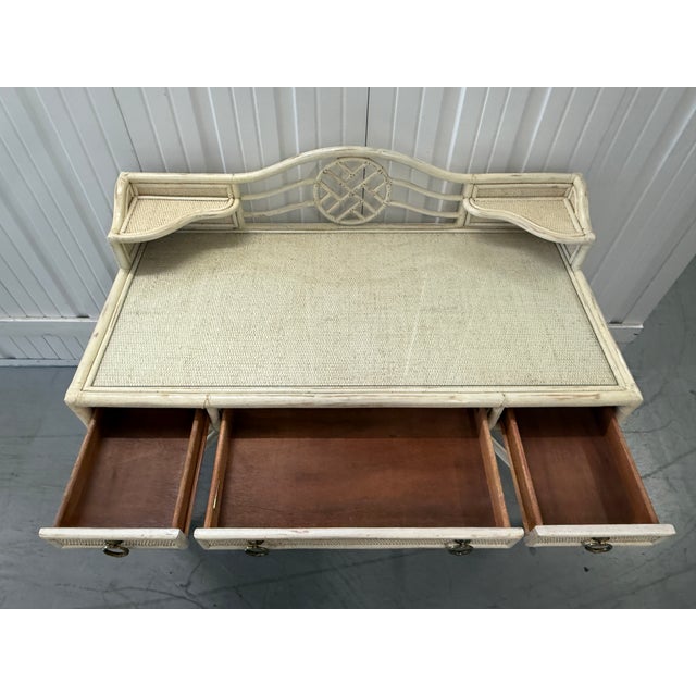 Late 20th Century Hekman Chinoiserie Style Faux Bamboo & Rattan Desk For Sale - Image 9 of 14