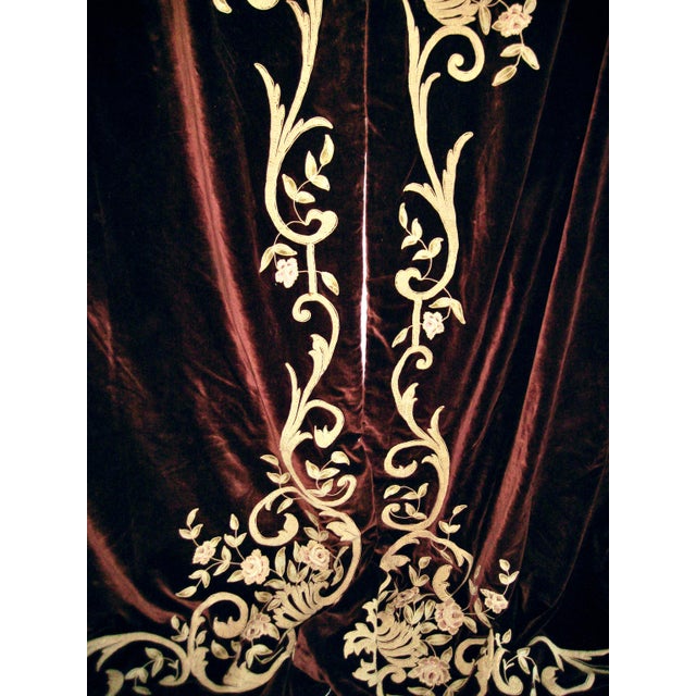 French Pair of Napoleon III Velour Applique Curtains -Drapes Tapestry, Circa 1840 For Sale - Image 3 of 12