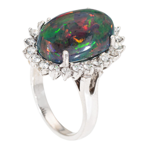 8.10ct Ethiopian Black Opal Diamond Oval Princess Estate 14k Gold Cocktail Ring Size 7.5