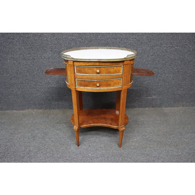 French Louis XVI Revival Walnut Bouillotte Side Table With Marble Top For Sale - Image 9 of 13