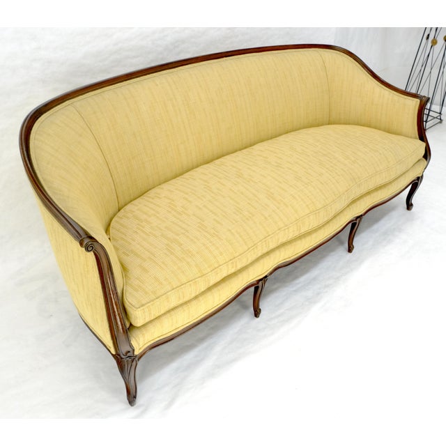 Fine Carved Gold Upholstery Country French c1920s Down Filled Cushion Sofa MINT For Sale - Image 9 of 15