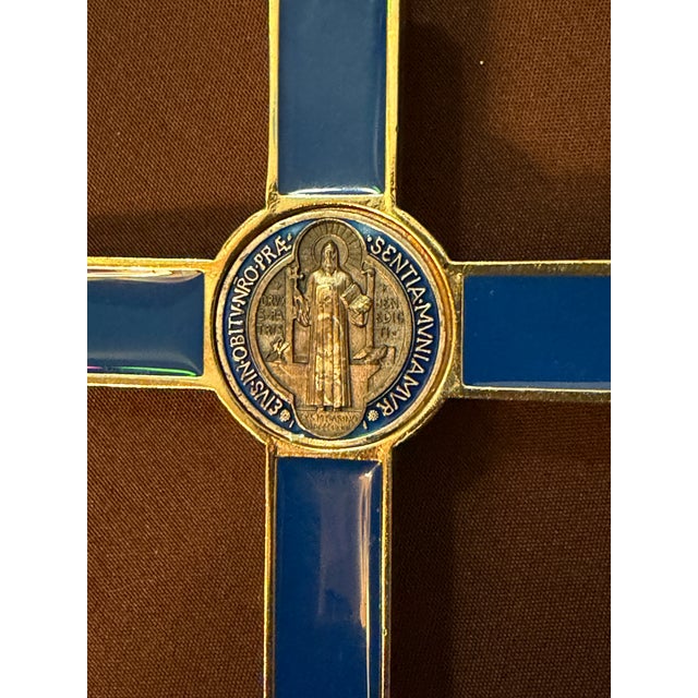 1990s Blessed Vatican Gift: Blue Saint Benedict 7.5” Crucifix For Sale In Los Angeles - Image 6 of 7