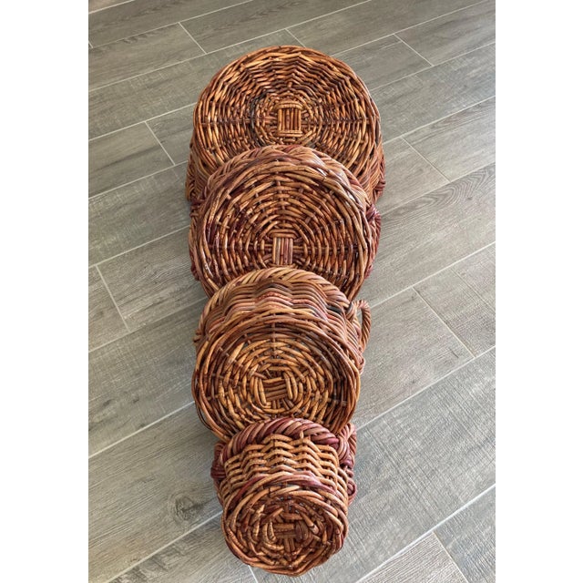 Handwoven Circa 1980 Natural Willow Nesting Baskets - Set of 4 For Sale - Image 4 of 13