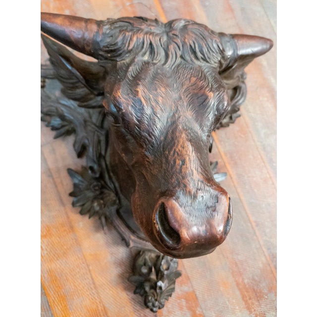 19th Century German Carved Black Forest Walnut Head of a Bull Cow For Sale - Image 14 of 18