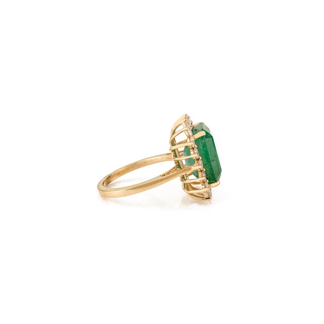 Not Yet Made - Made To Order 7.22Ct Zambian Emerald Halo Diamond Bridal Cocktail Ring Size 5 in 18k Solid Gold For Sale - Image 5 of 17