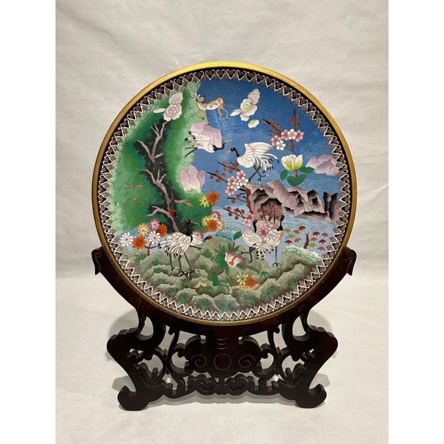 Large Chinese enamel bronze cloisonne charger. Unusual and rare bronze Chinese Cloisonne charger. The brightly...
