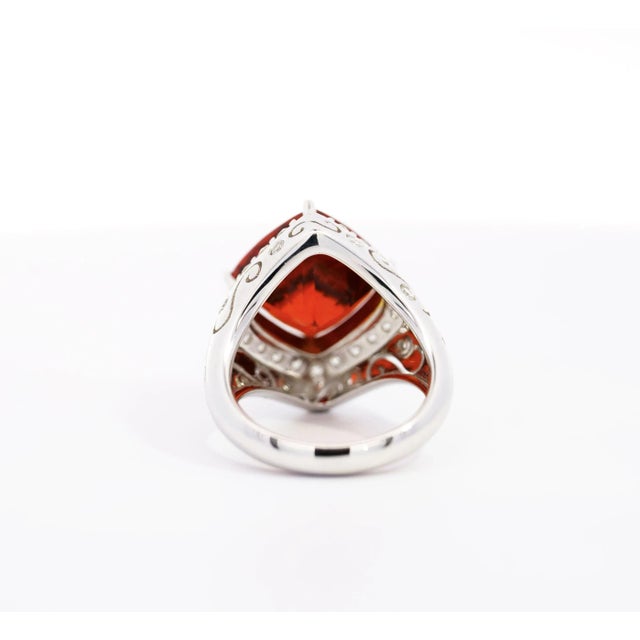 Vintage Gia Certified Orange Spessartine Garnet & Diamond 18k White Gold Ring Size 6.5 For Sale - Image 4 of 9