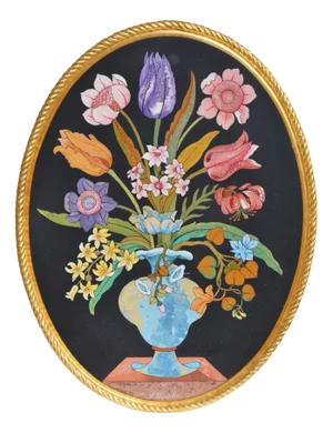 Oval Frame Inlay Flowers on Black Background from Cupioli Living