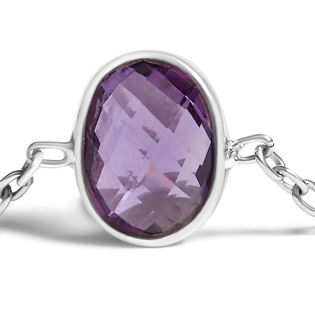 Contemporary .925 Sterling Silver Bezel Set Purple Amethyst 5 Station Adjustable Bolo Bracelet For Sale - Image 3 of 5