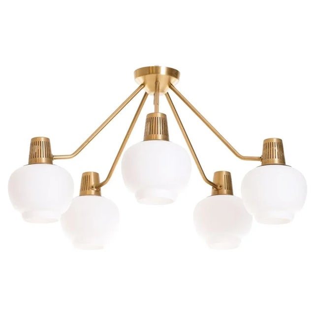 Gold Brass Ceiling Lamp attributed to Hans Bergström, Sweden, 1950s For Sale - Image 8 of 8