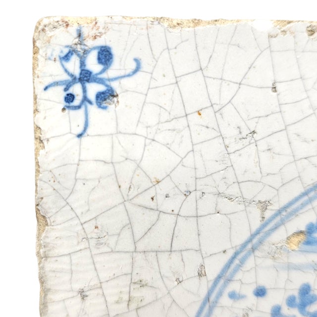 17th Century Dutch Delft Blue and White Figural Landscape Tile, 5-Inch For Sale In San Francisco - Image 6 of 9