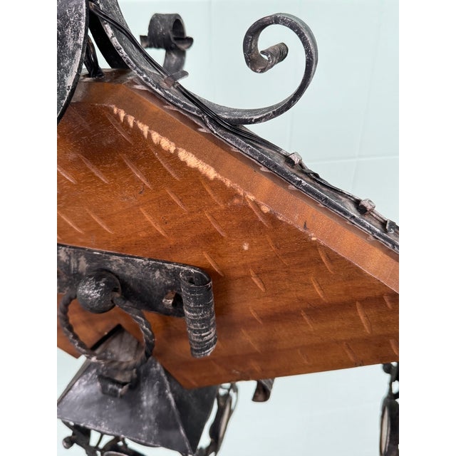 Vintage Brutalist 3-Light Lantern in Wood and Wrought Iron, 1970s For Sale - Image 9 of 18