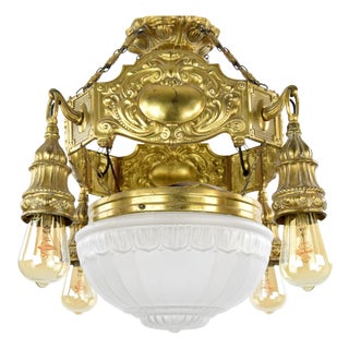 1900s Art Nouveau Brass Vienna Chandelier For Sale